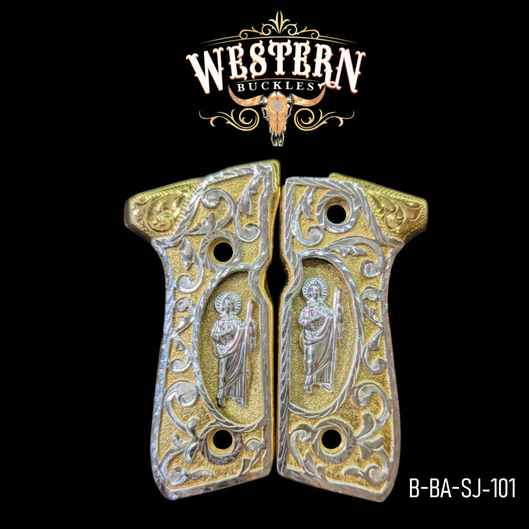 Beretta 92fs San Judas Engraving Silver and Gold Plated