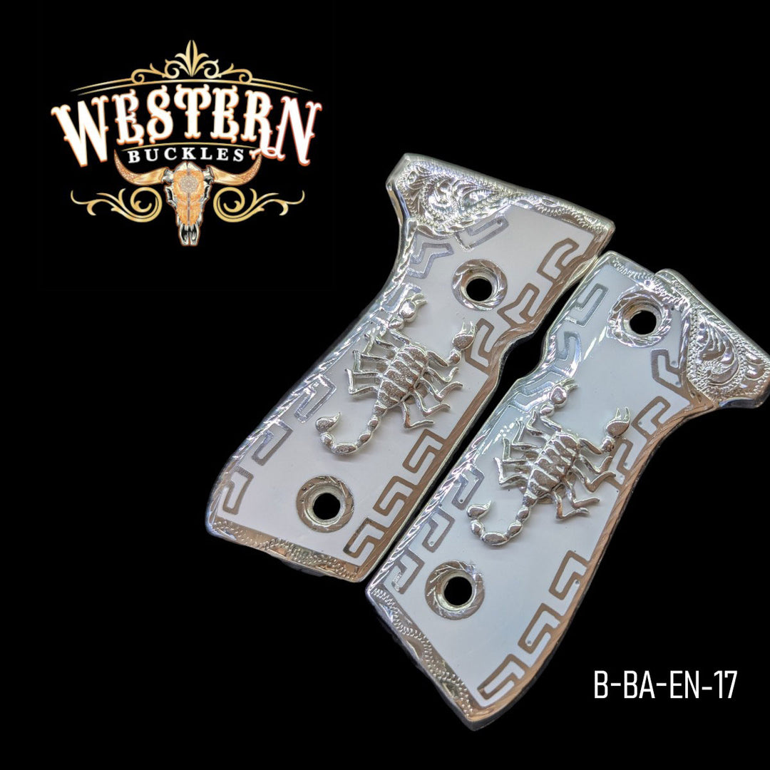 Beretta 92fs Scorpion Silver Plated and White Resin Grips-The Western Buckles