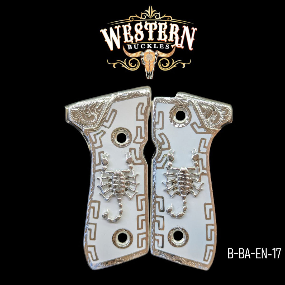 Beretta 92fs Scorpion Silver Plated and White Resin Grips-The Western Buckles