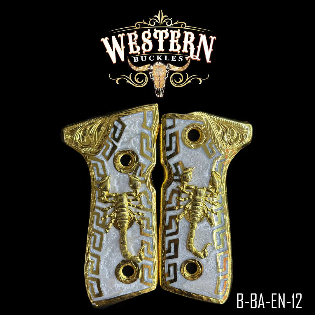 Beretta 92fs White Resin and Gold Scorpion-The Western Buckles