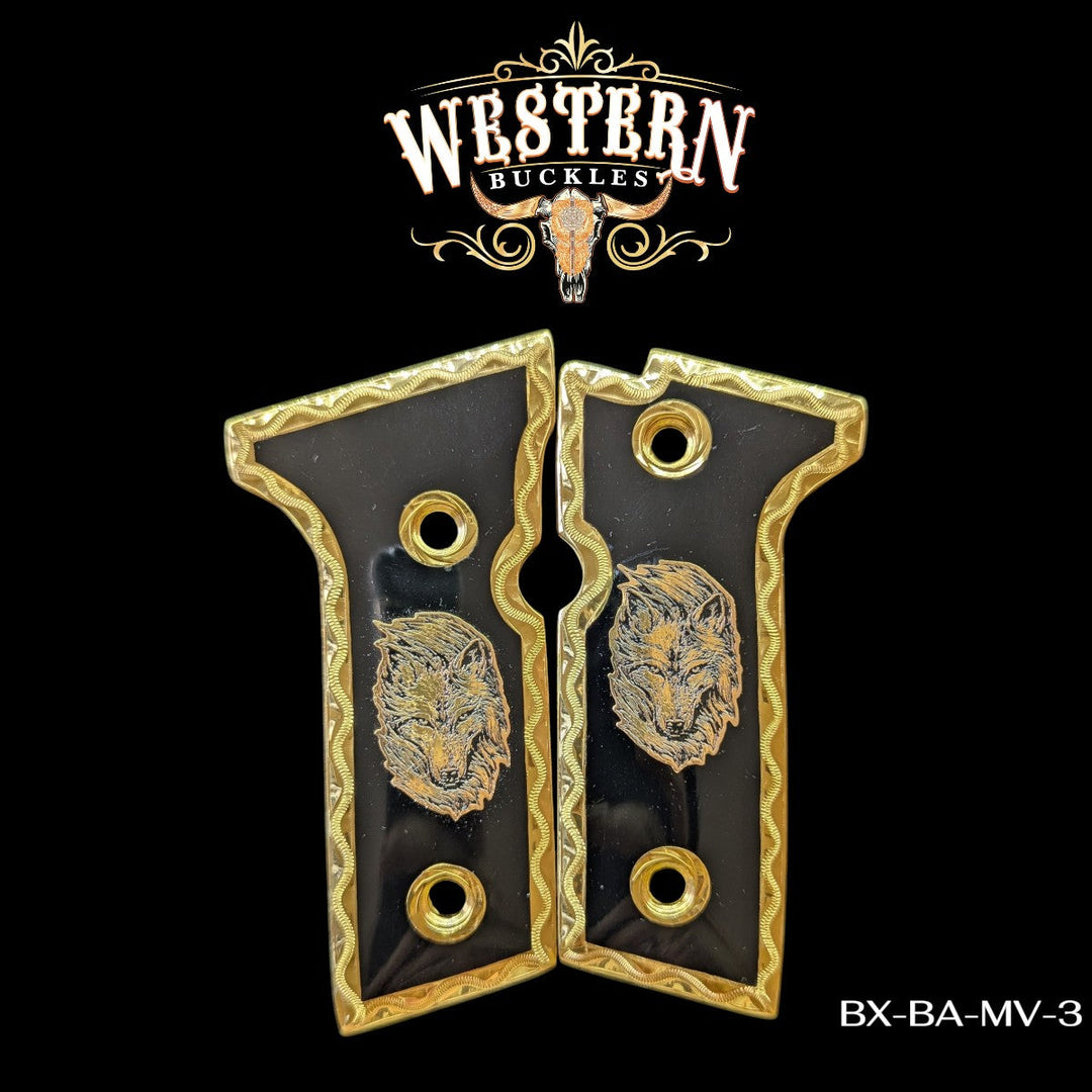 Beretta 92x Wolf Black Resin and Gold-The Western Buckles