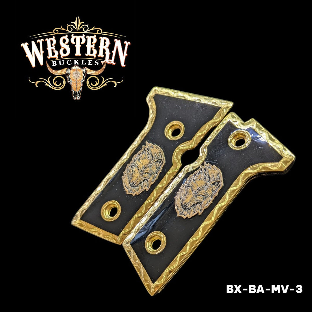 Beretta 92x Wolf Black Resin and Gold-The Western Buckles