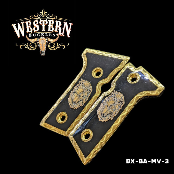 Beretta 92x Wolf Black Resin and Gold-The Western Buckles