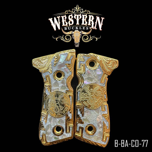 Cachas Beretta 92FS Grips Centenario Concha y Oro- The Western Buckles