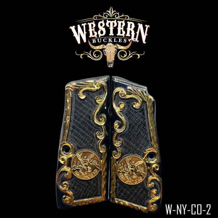 Browning HP 9mm Grips Centenario Black and Gold-The Western Buckles
