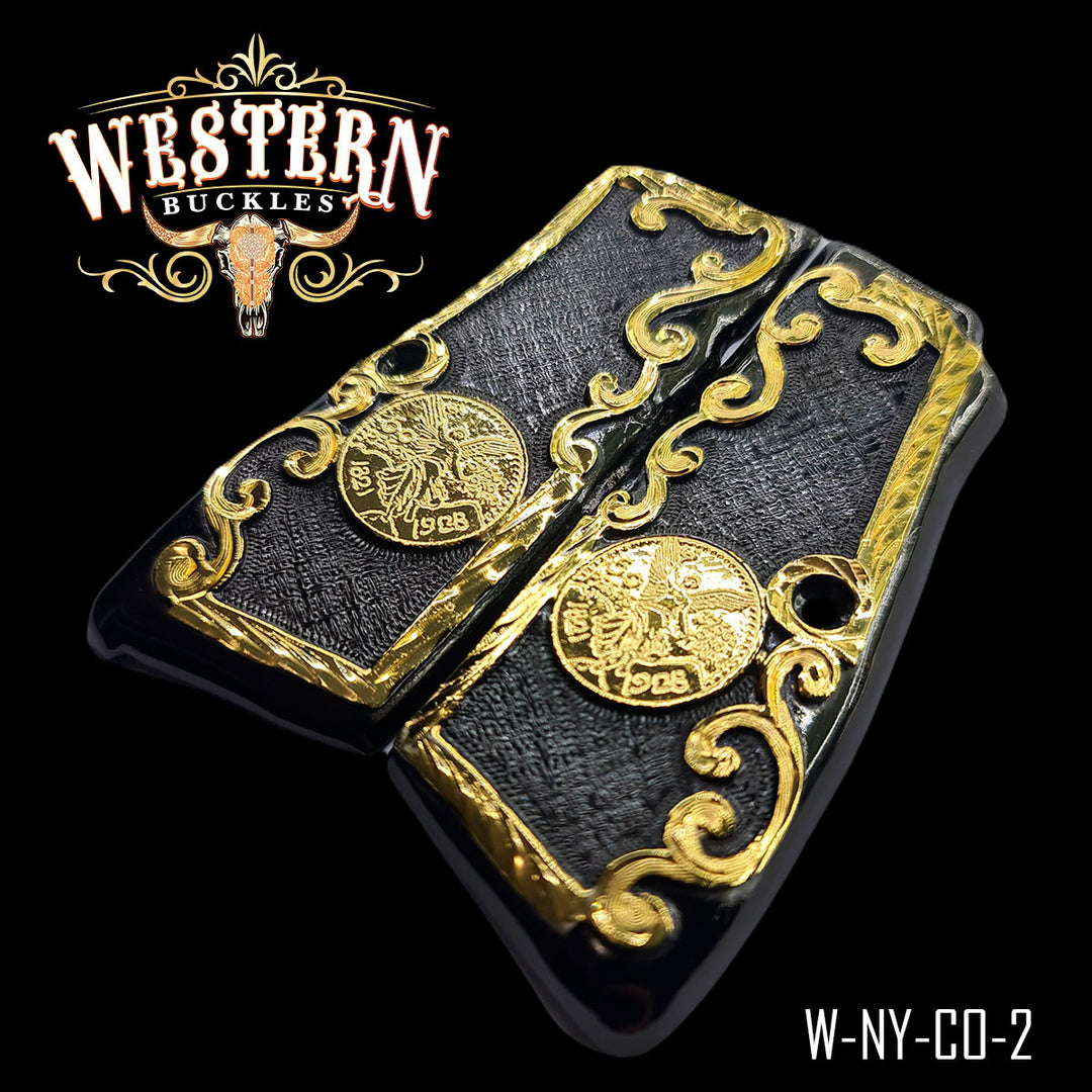 Browning HP 9mm Grips Centenario Black and Gold-The Western Buckles