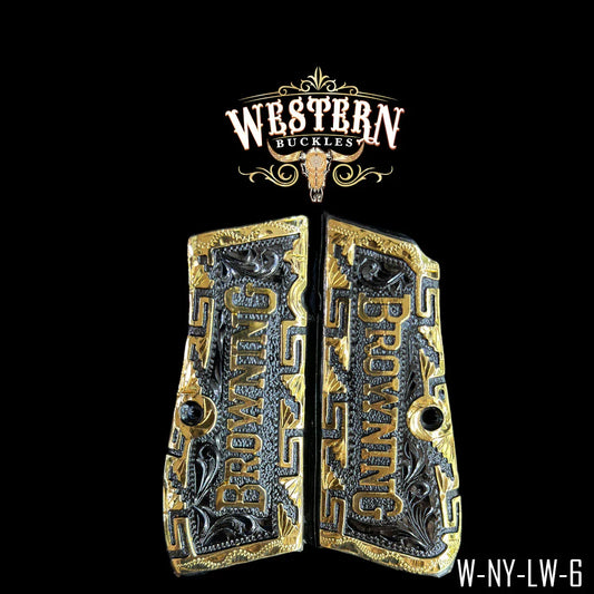Cachas Browning HP 9MM Logo Nickel Negro-The Western Buckles
