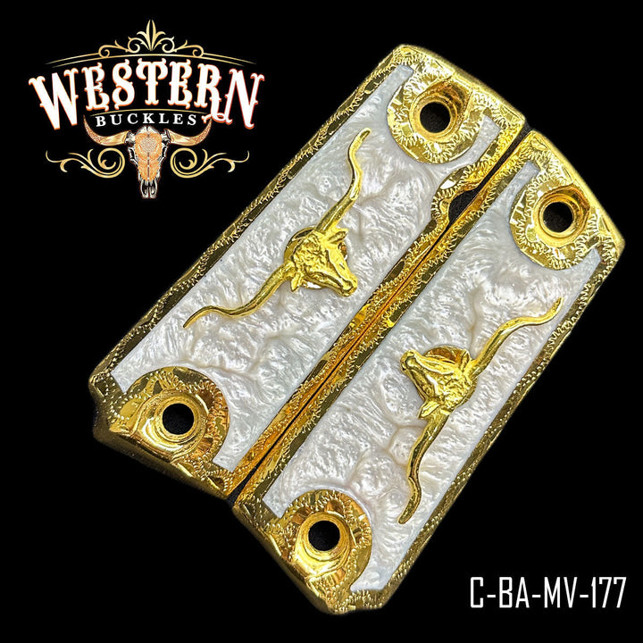Bull Custom Grips for Colt 1911 Full-Size — 24K Gold-Plated with Artisan Resin-The Western Buckles