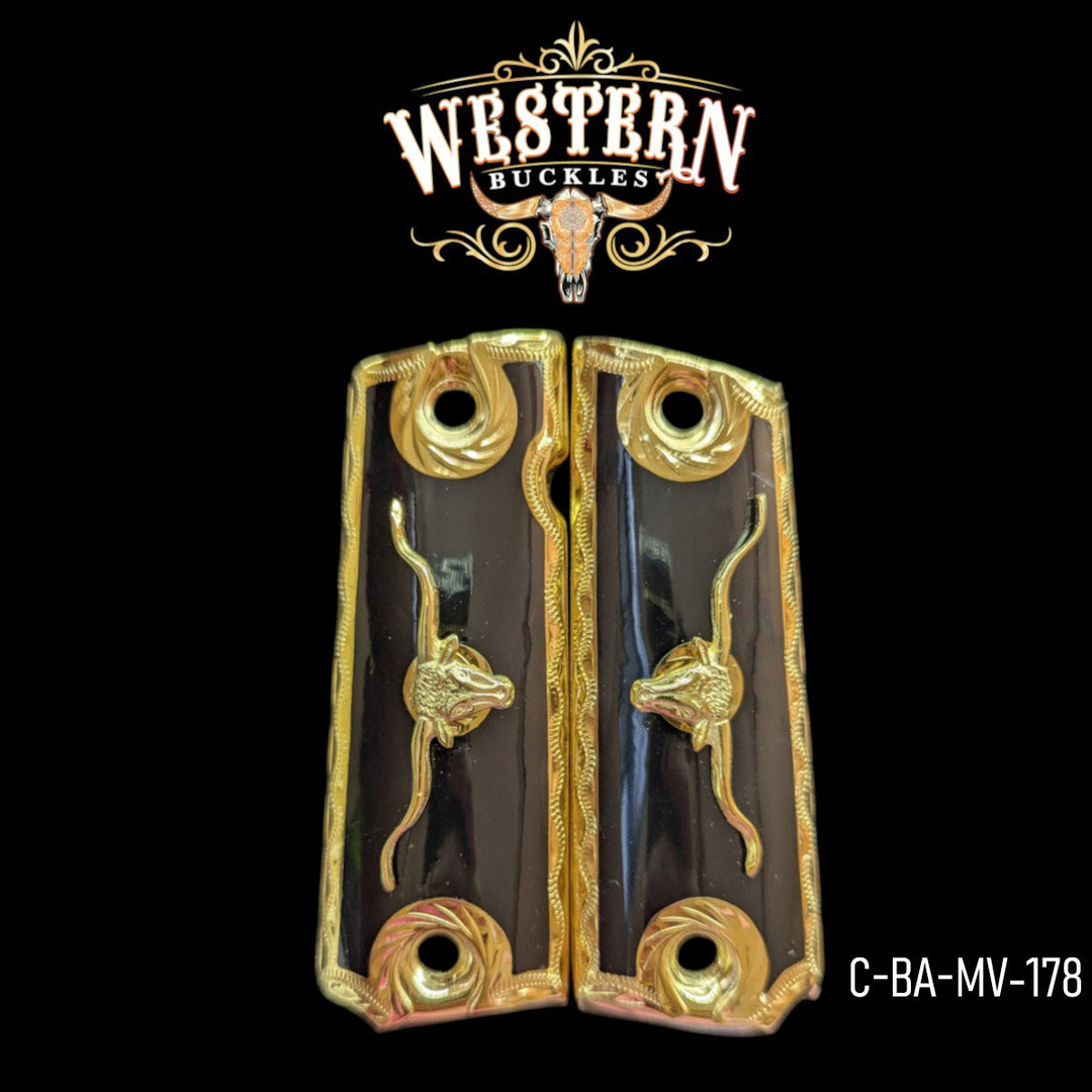 Bull Custom Grips for Colt 1911 Full-Size — 24K Gold-Plated with Black Artisan Resin