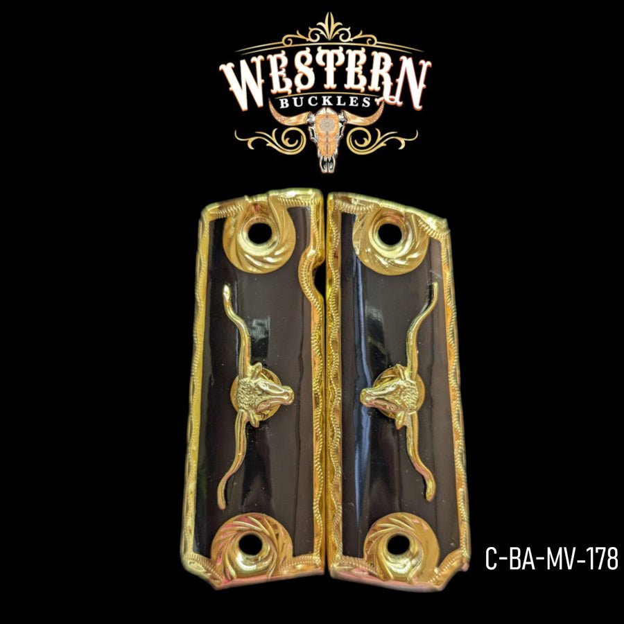 Bull Custom Grips for Colt 1911 Full-Size — 24K Gold-Plated with Black Artisan Resin