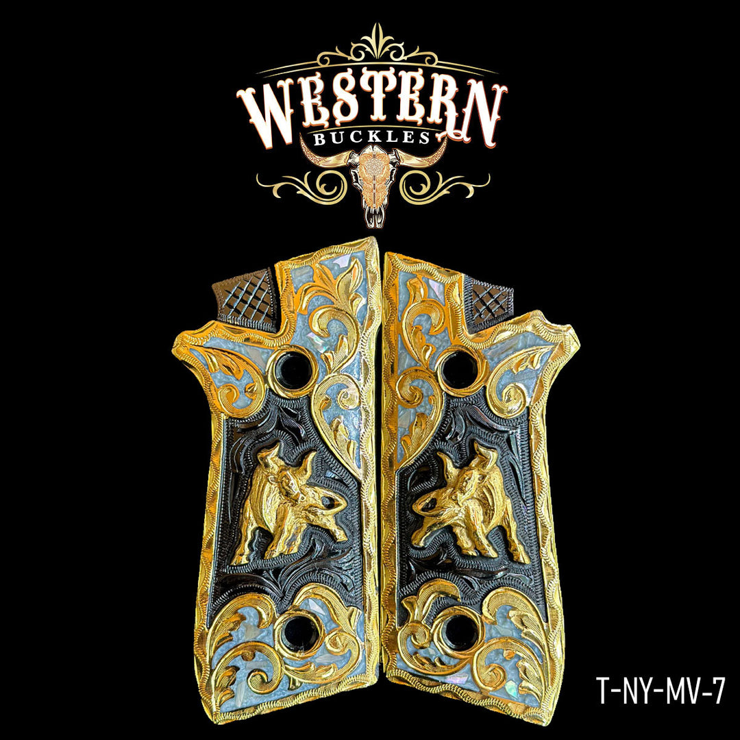 Bull Custom Grips for the Taurus PT — 24K Gold-Plated & Black Nickel-The Western Buckles