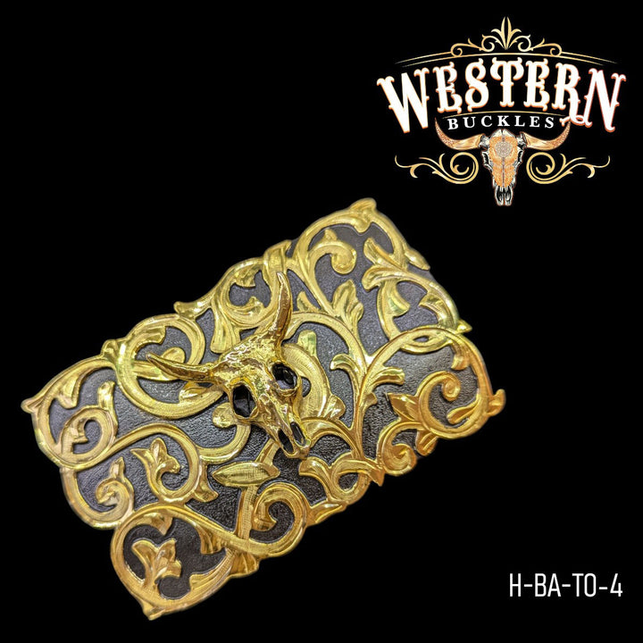 Bull Handcrafted Black and Gold Western belt buckle-The Western Buckles