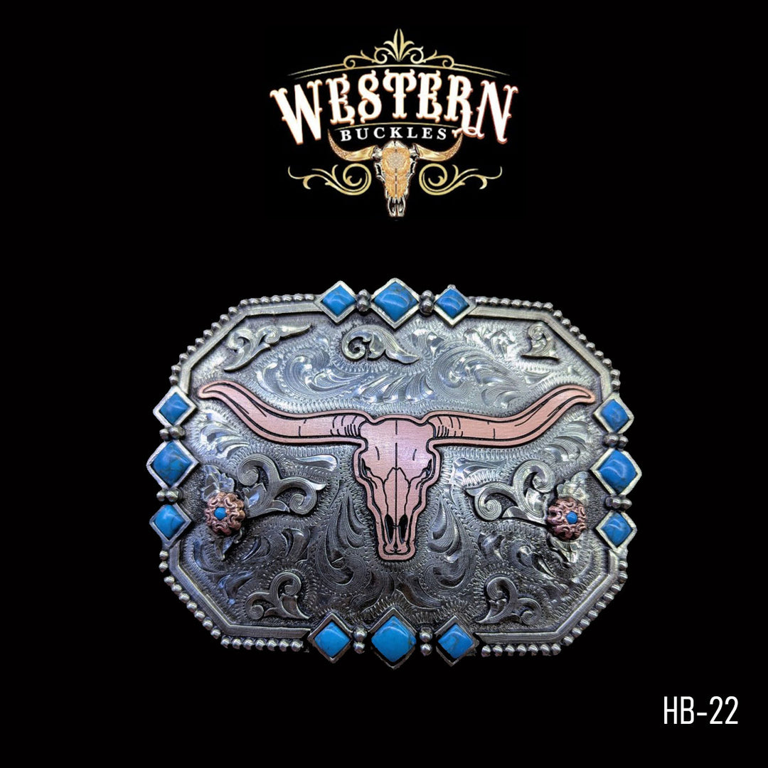 Bull Trophy Belt Buckle -Silver and Rose Gold-The Western Buckles