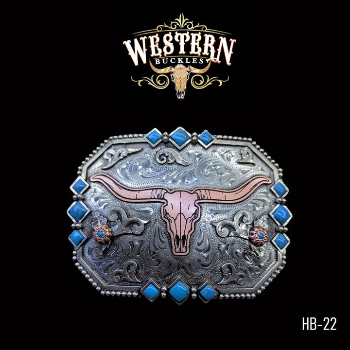 Bull Trophy Belt Buckle -Silver and Rose Gold-The Western Buckles