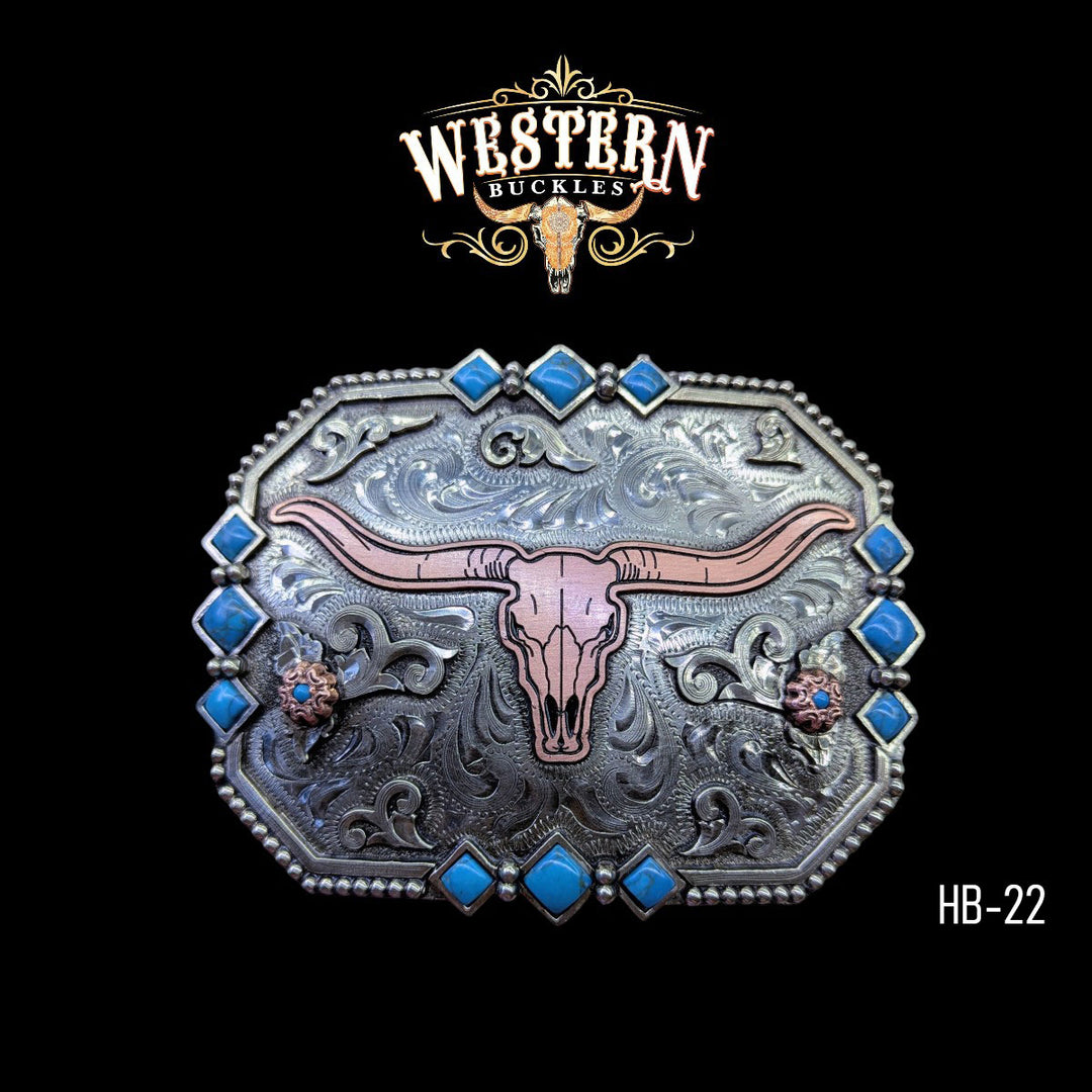 Bull Trophy Belt Buckle -Silver and Rose Gold-The Western Buckles