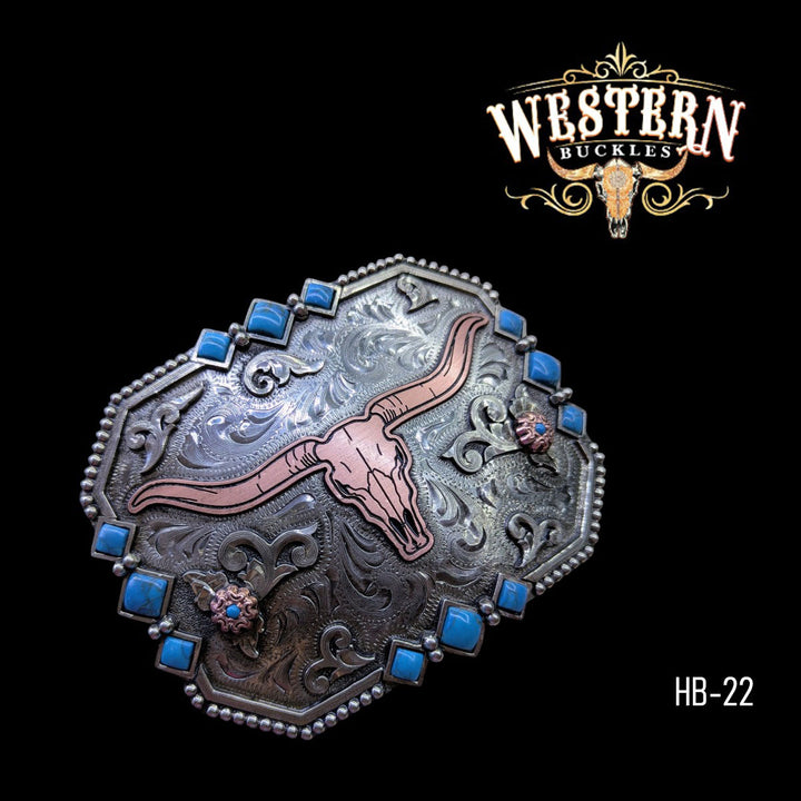Bull Trophy Belt Buckle -Silver and Rose Gold-The Western Buckles