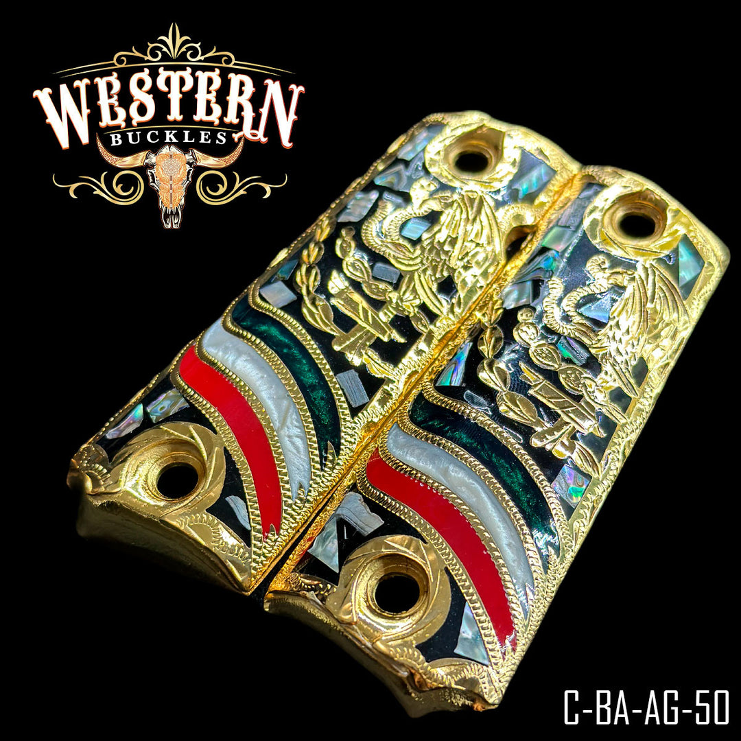 1911 Eagle Cachas — Artisan Resin — Detail View | Western Buckles Handcrafted | SKU C-BA-AG-50