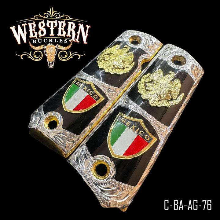 1911 National Eagle Cachas — Artisan Resin — Detail View | Western Buckles Handcrafted | SKU C-BA-AG-76
