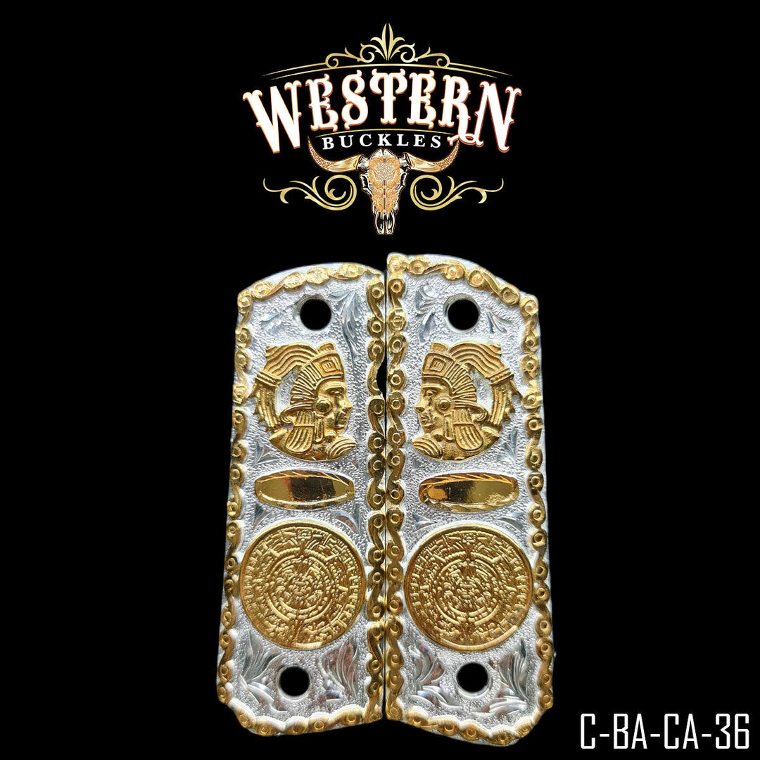 Colt 1911 Aztec Calendar Gun Grips | Handcrafted by Western Buckles | SKU C-BA-CA-36