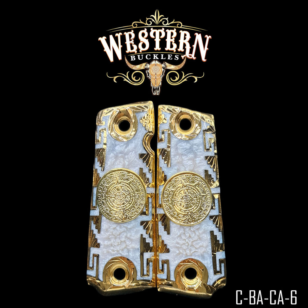 1911 Aztec Calendar Gun Grips — Artisan Resin | Handcrafted by Western Buckles | SKU C-BA-CA-6
