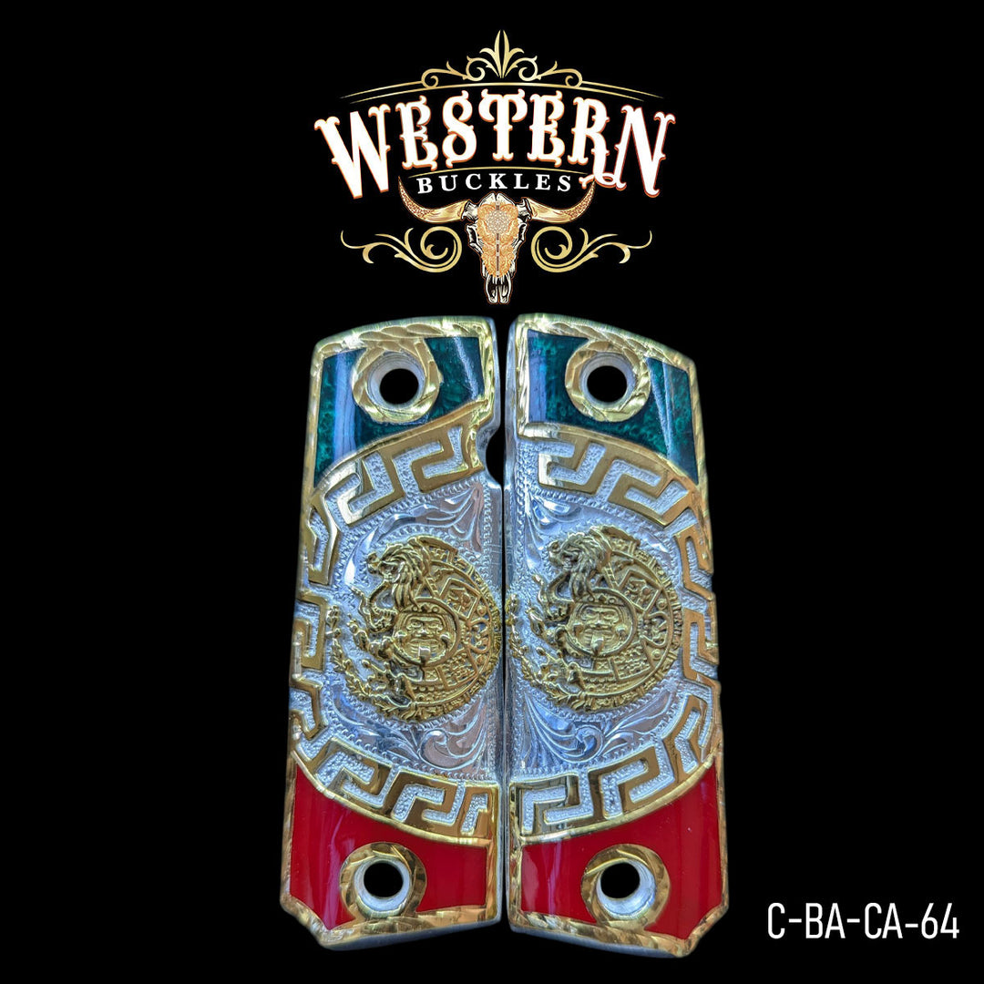 1911 Aztec Calendar Gun Grips — Artisan Resin | Handcrafted by Western Buckles | SKU C-BA-CA-64