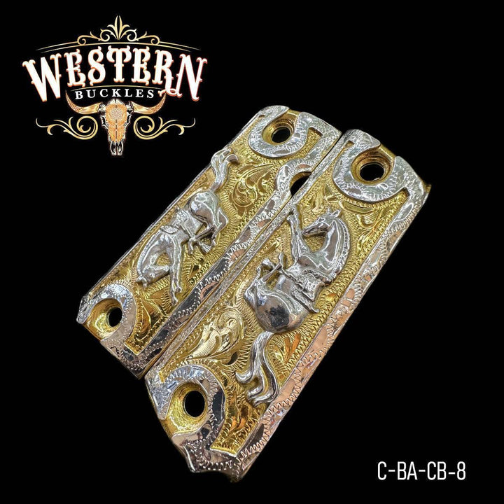 Cacha Colt 1911 Caballo Relinchando Oro y Plata - Western Buckles