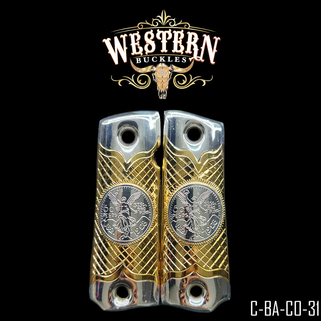 1911 Centenario Cachas — Hand-Engraved | 24K Gold Plated & .925 Silver Plated | Handcrafted by Western Buckles | SKU C-BA-CO-31