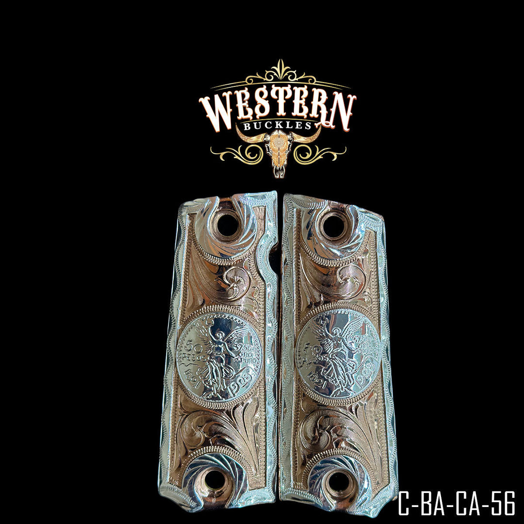 1911 Centenario Gun Grips — Rose Gold Plated &amp; Silver Plated | Handcrafted by Western Buckles | SKU C-BA-CO-56