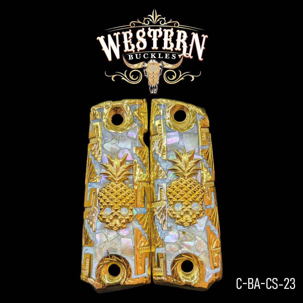 Cacha Colt 1911 Calavera Zirconias y Oro