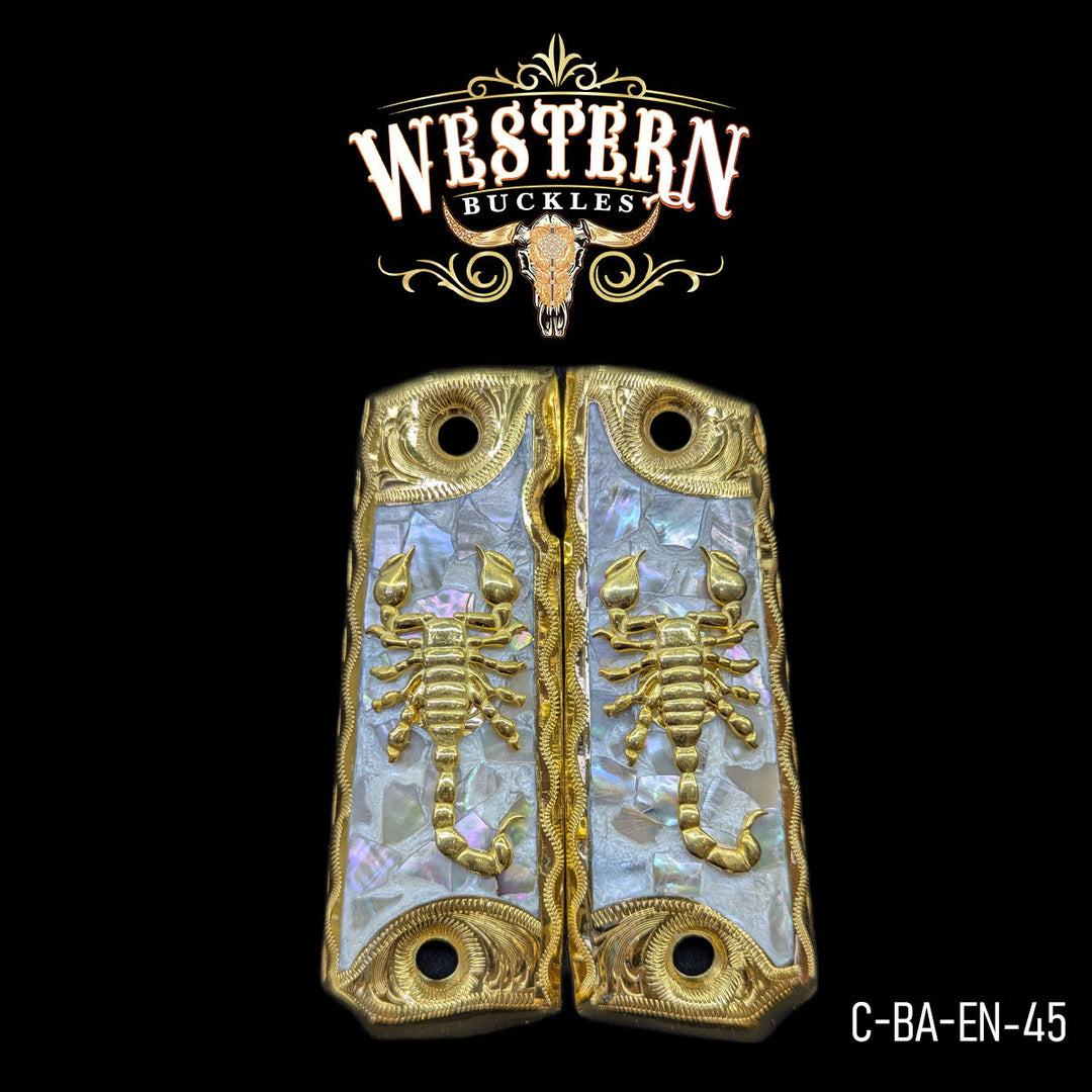 1911 Scorpion Cachas — Artisan Resin | 24K Gold Plated | Handcrafted by Western Buckles | SKU C-BA-EN-45