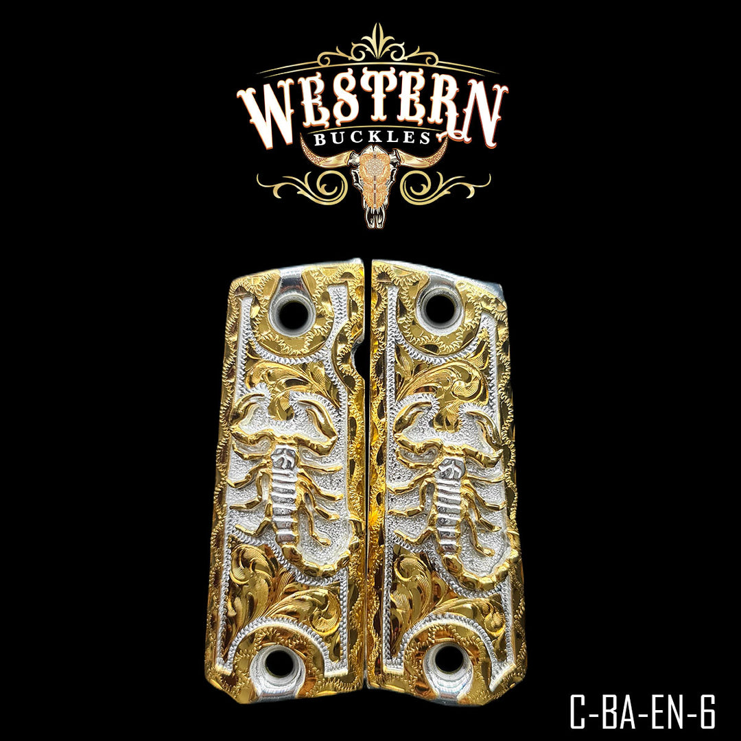 1911 Gun Grips — Hand-Engraved | Handcrafted by Western Buckles | SKU C-BA-EN-6