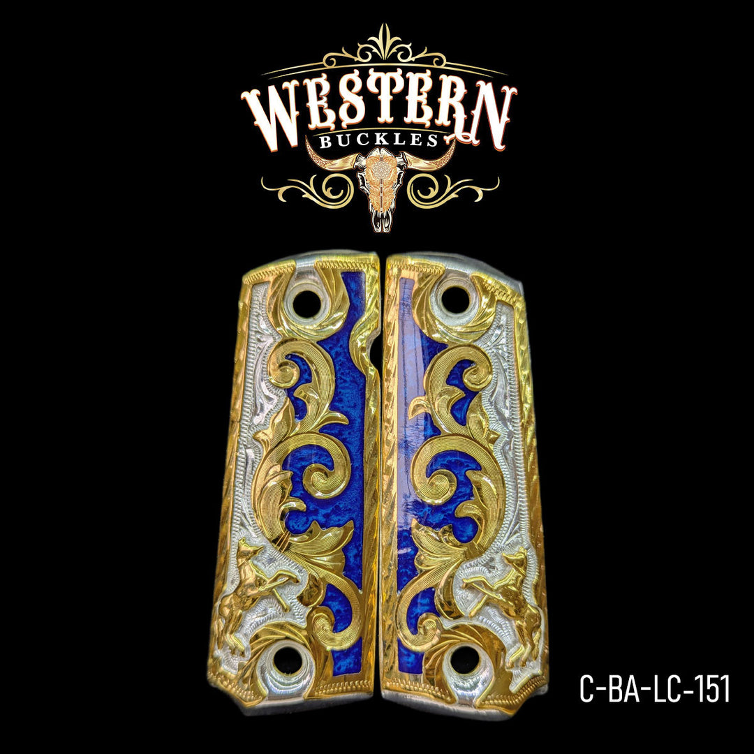 1911 Full Size Horse Blue Engraved, Gold