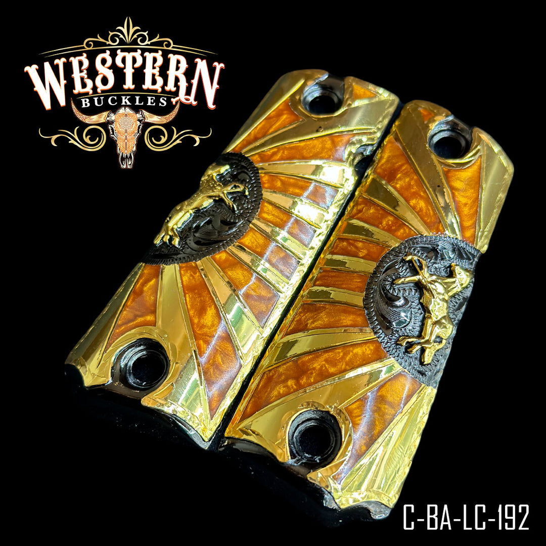 1911 Horse Cachas — Detail View | Western Buckles Handcrafted | SKU C-BA-LC-192