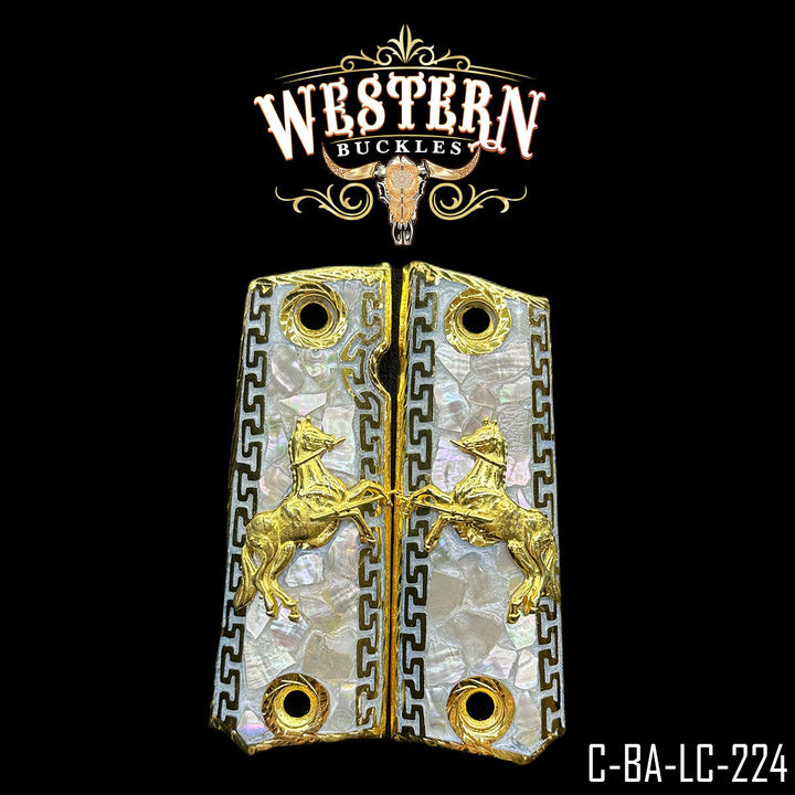 1911 Horse Gun Grips — Nácar | Handcrafted by Western Buckles | SKU C-BA-LC-224