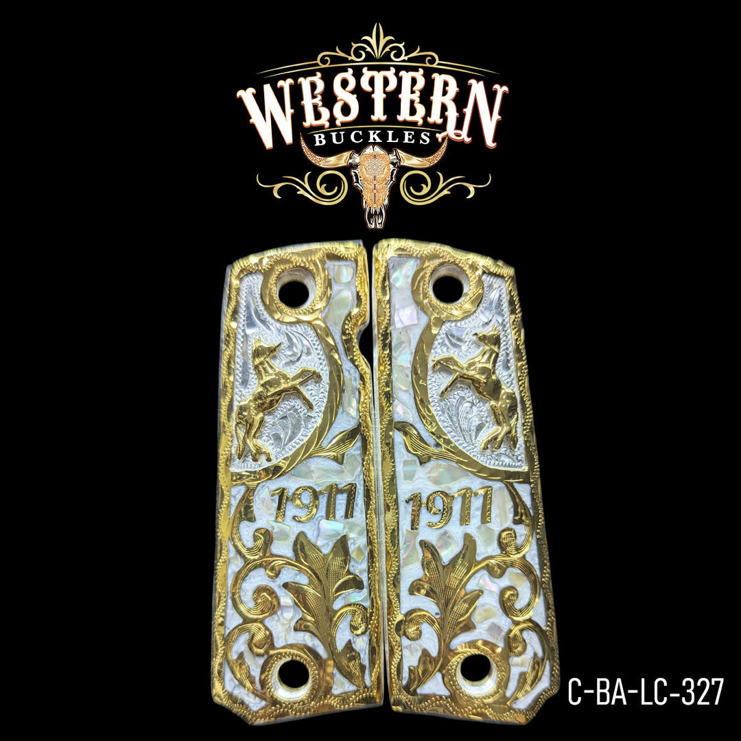 1911 Cachas — Nácar + Artisan Resin | Handcrafted by Western Buckles | SKU C-BA-LC-237