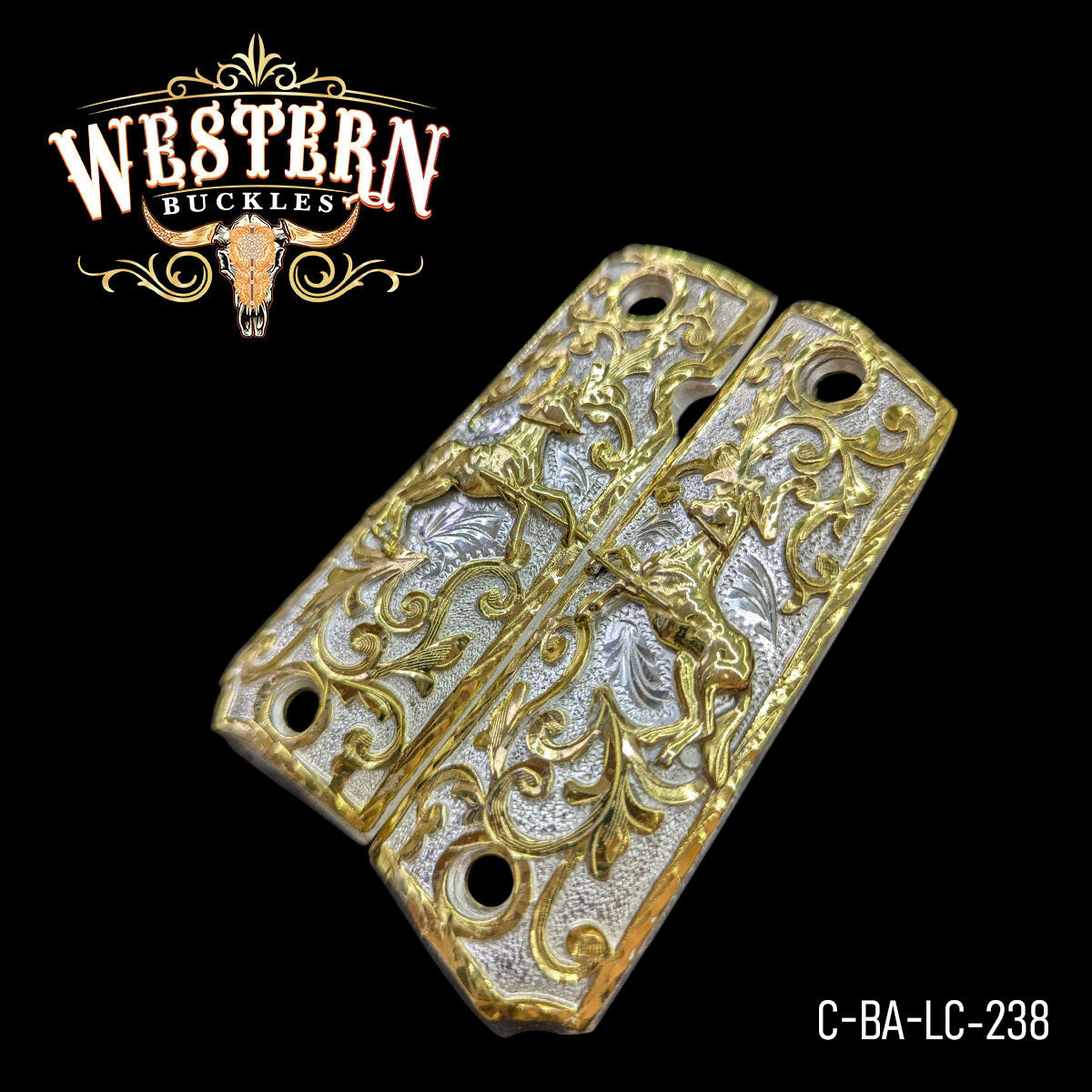Cachas Colt 1911 Logo Caballo Rameado Oro y Plata