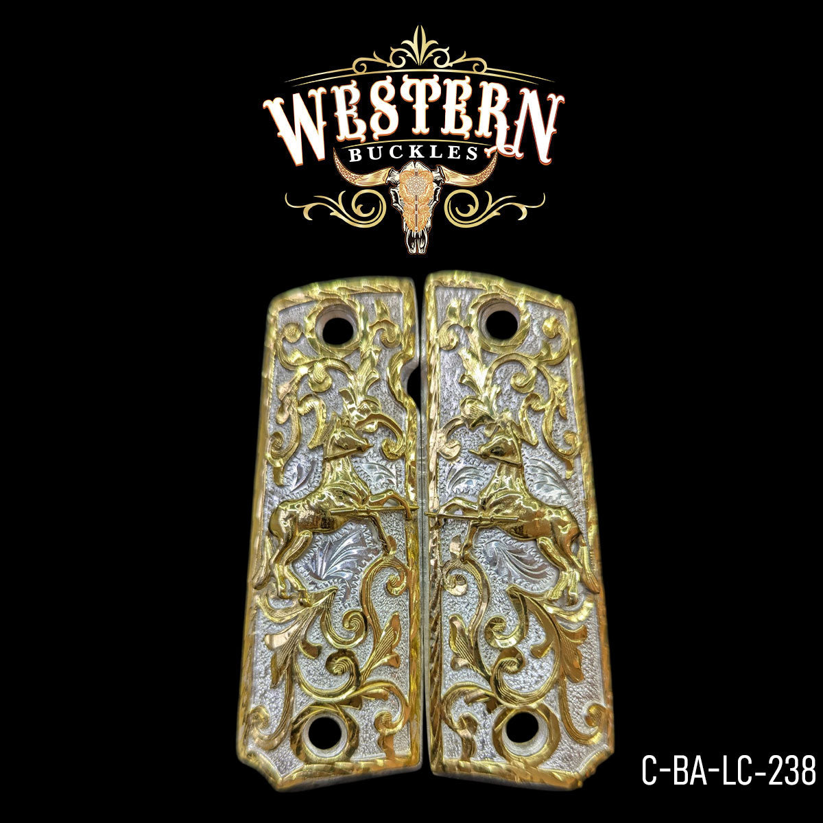 Cachas Colt 1911 Logo Caballo Rameado Oro y Plata