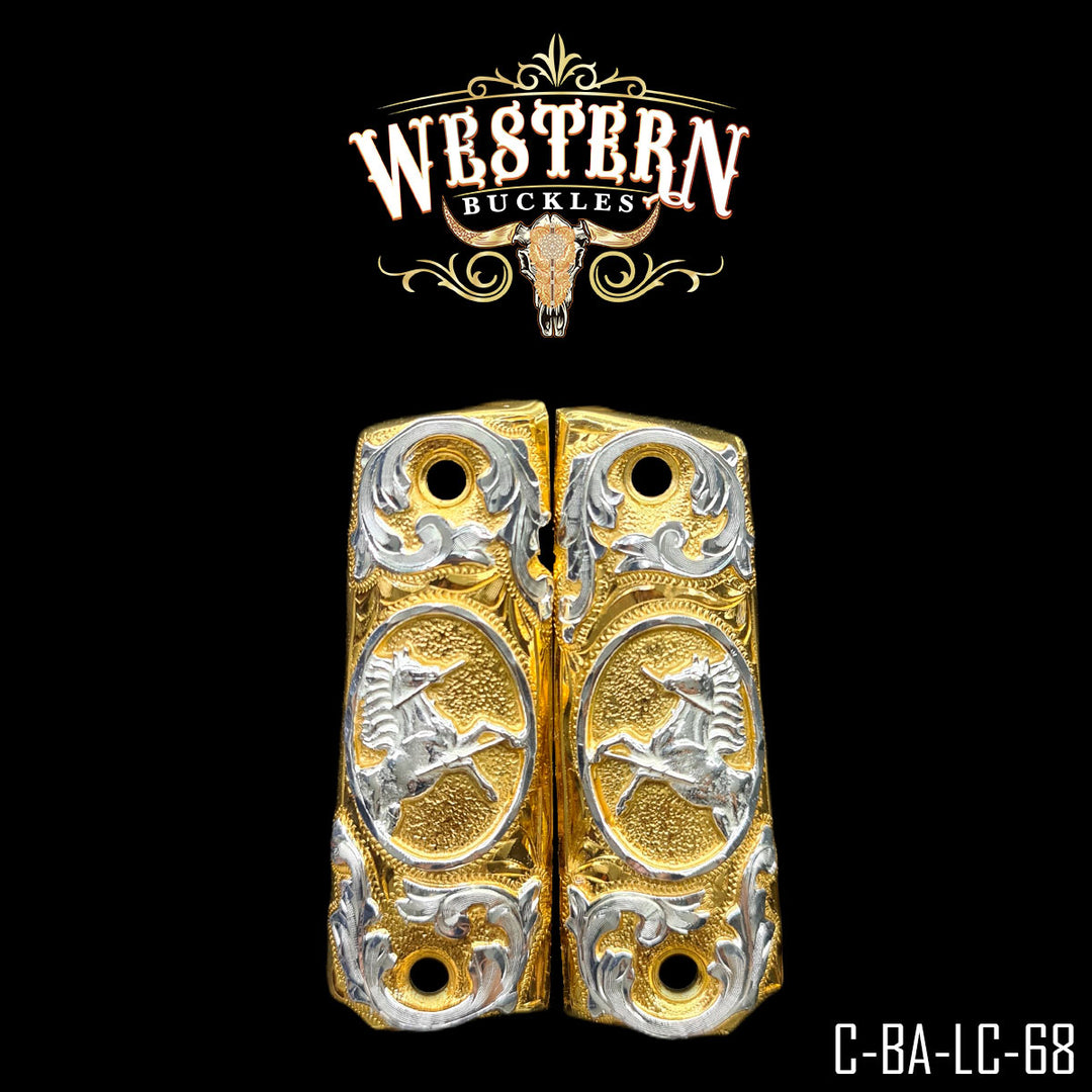 1911 Horse Gun Grips — Hand-Engraved | Handcrafted by Western Buckles | SKU C-BA-LC-68