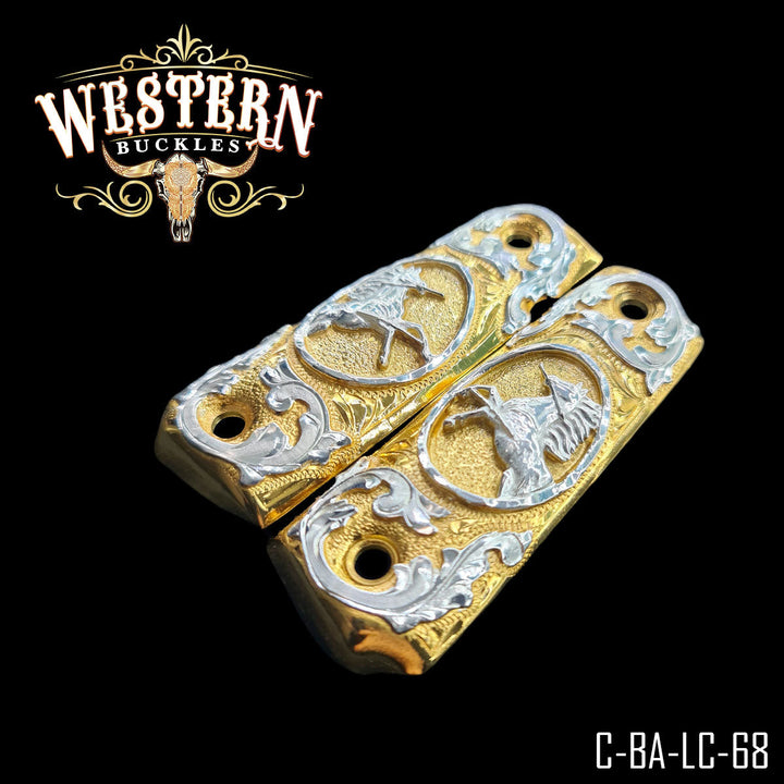1911 Horse Gun Grips — Hand-Engraved — Detail View | Western Buckles Handcrafted | SKU C-BA-LC-68
