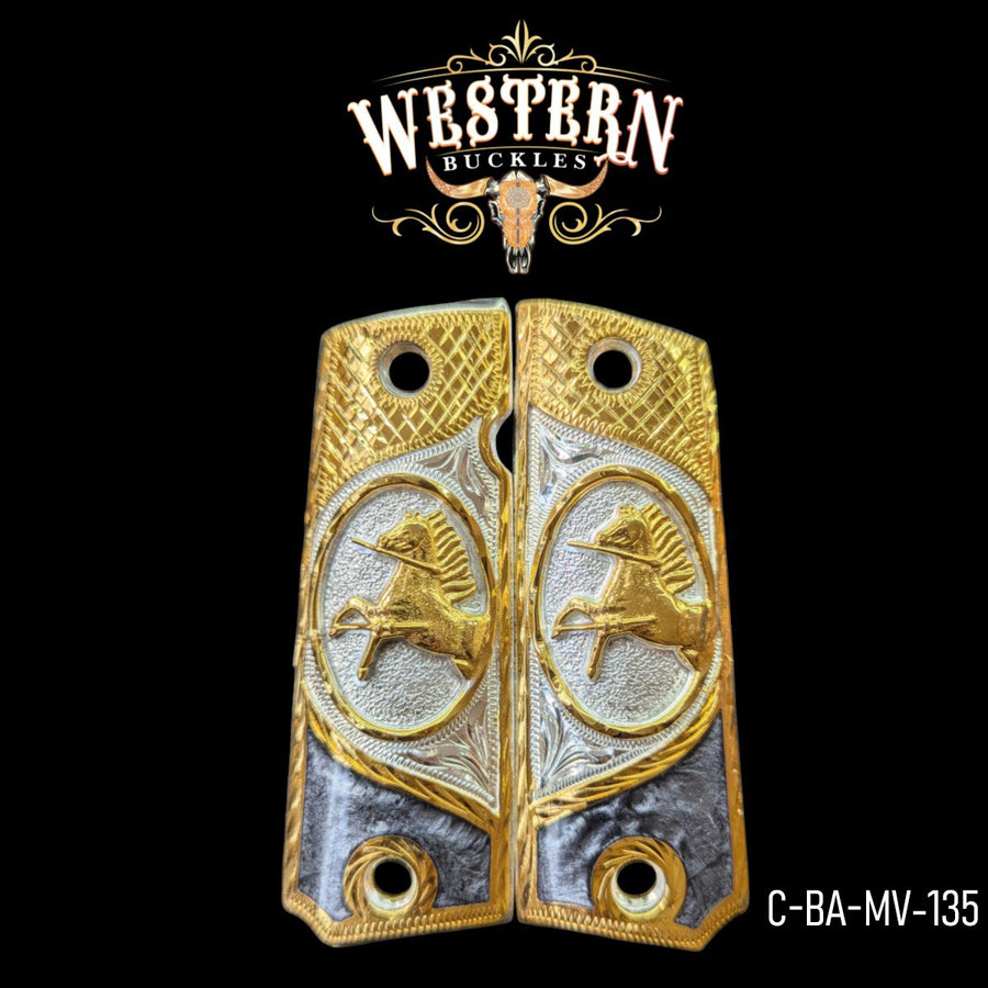 Horse Custom Grips for Colt 1911 Full-Size — 24K Gold-Plated & Silver-Plated with Artisan Resin