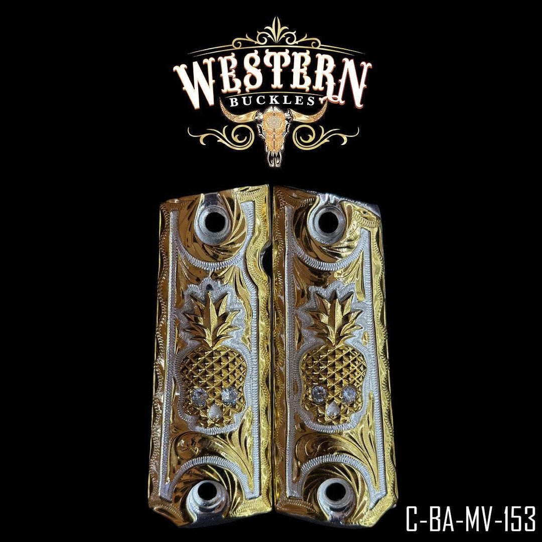 Cachas Colt 1911 Grips Calavera Piña Oro - Western Buckles