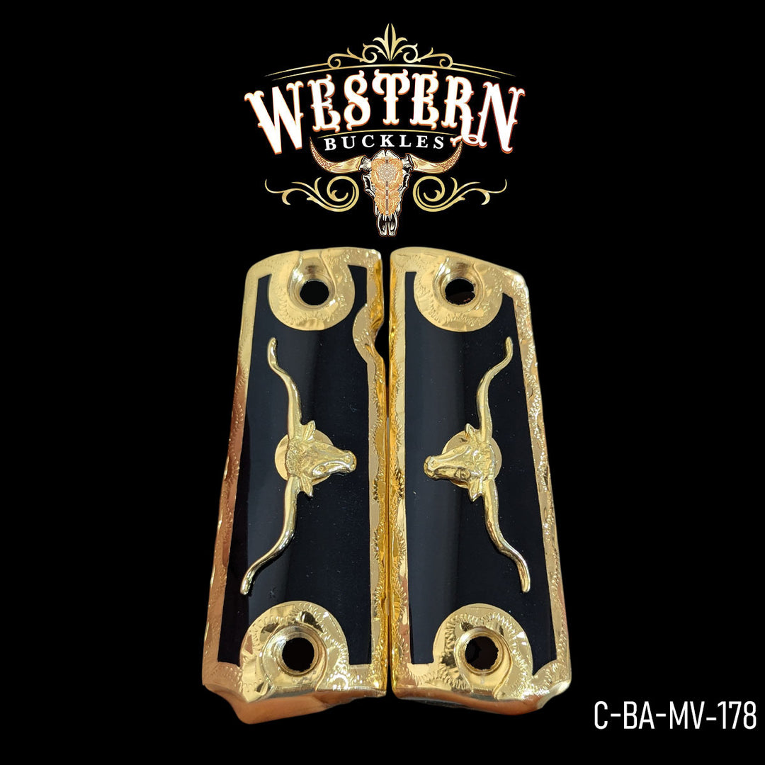 Taurus Gun Grips — Artisan Resin | 24K Gold Plated | Handcrafted by Western Buckles | SKU C-BA-MV-178
