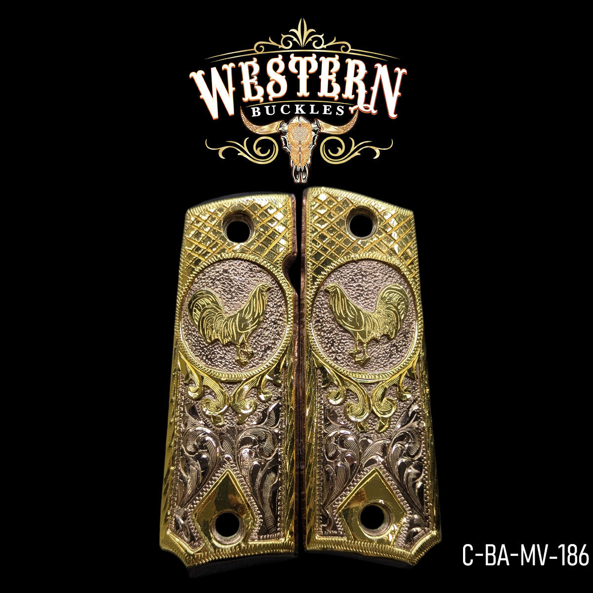 Cacha Colt 1911 Gallo Oro con Oro Rosa