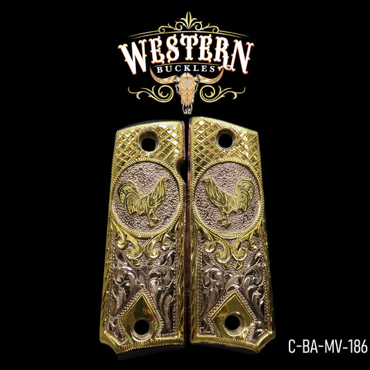 Cacha Colt 1911 Gallo Oro con Oro Rosa