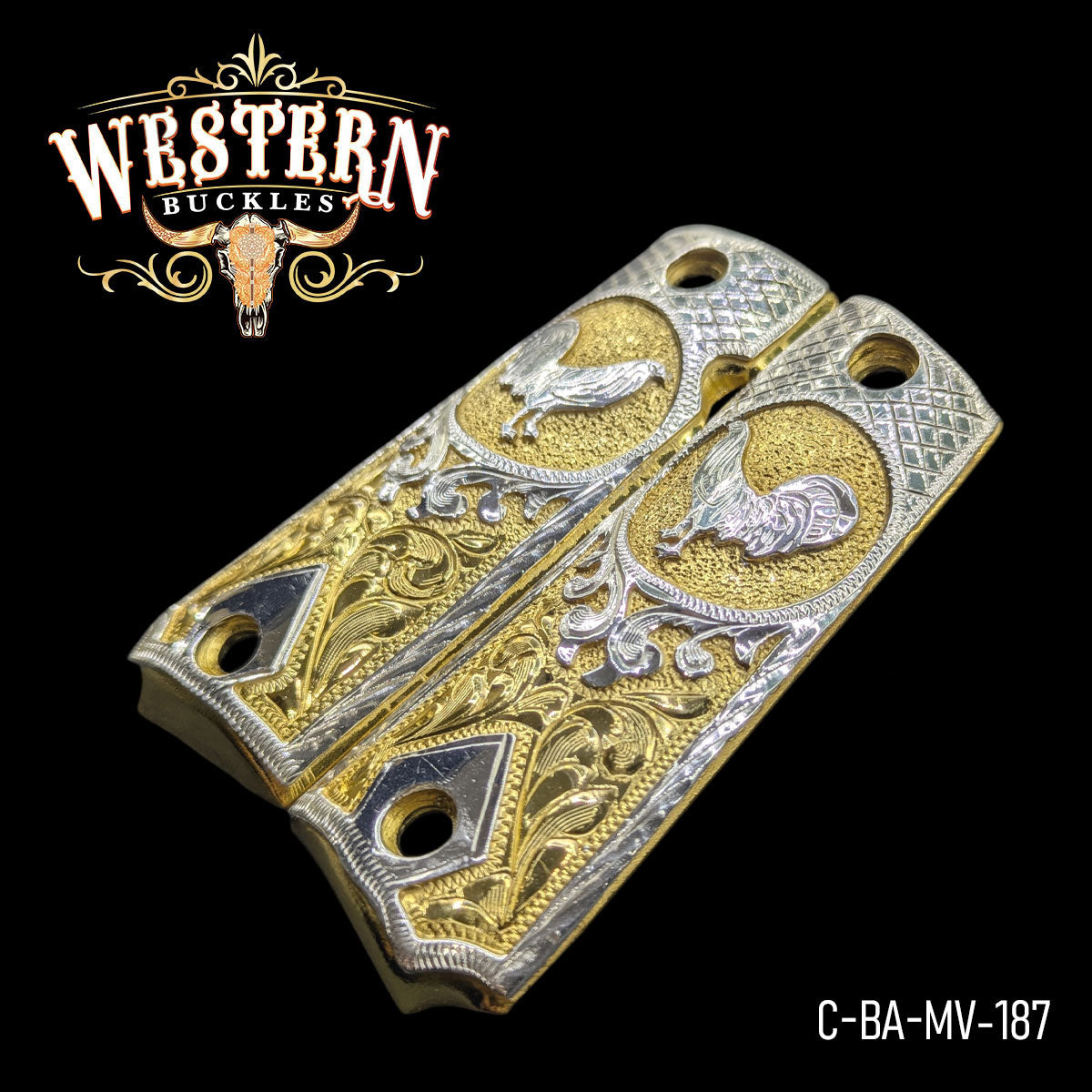 Cacha Colt 1911 Gallo Oro con Niquel Plata