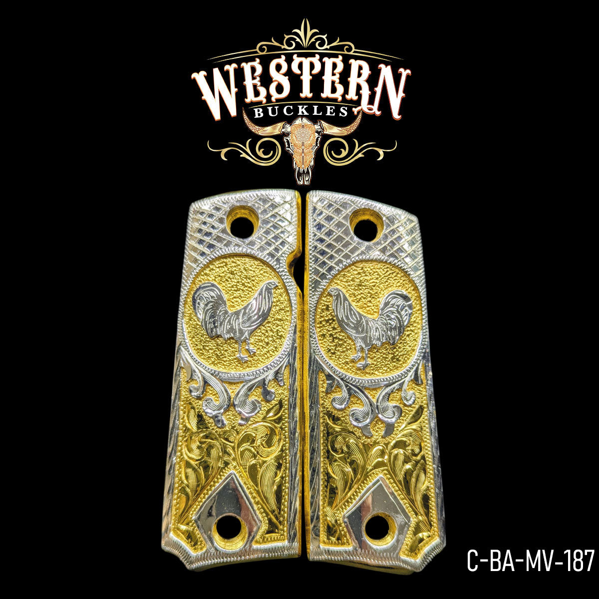 Cacha Colt 1911 Gallo Oro con Niquel Plata