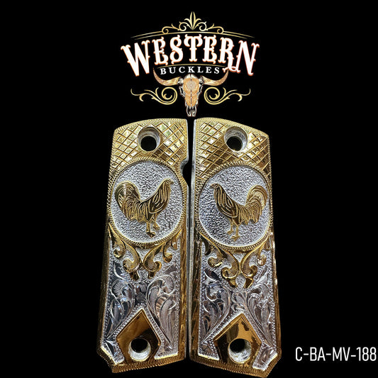 Cacha Colt 1911 Gallo Oro y Plata