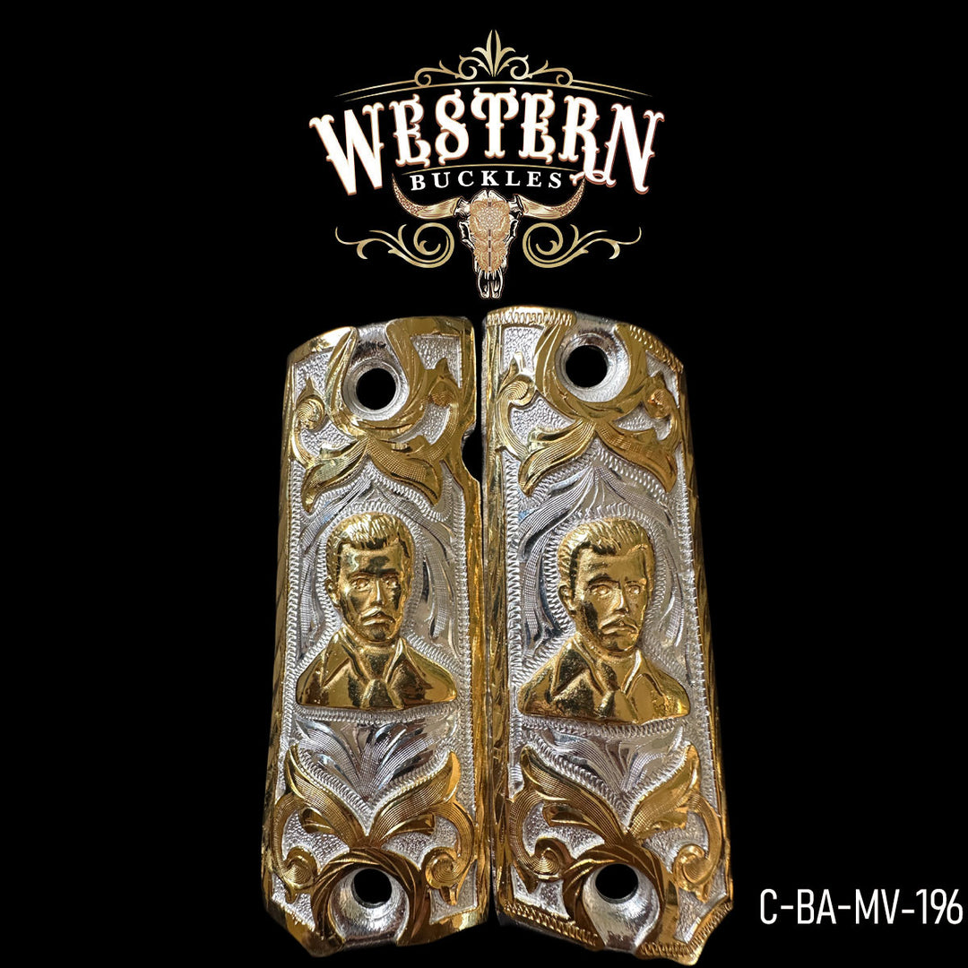 1911 Gun Grips — 24K Gold Plated & .925 Silver Plated | Handcrafted by Western Buckles | SKU C-BA-MV-196