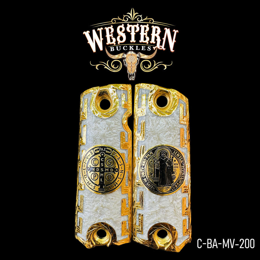 San Benito Custom Grips for Colt 1911 Full-Size — 24K Gold-Plated with Artisan Resin