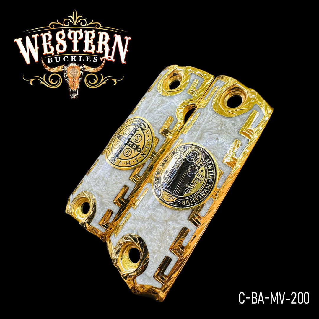 1911 Gun Grips — Artisan Resin | 24K Gold Plated — Detail View | Western Buckles Handcrafted | SKU C-BA-MV-200
